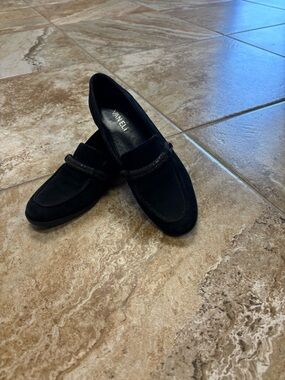 Vaneli Black Suede Braided-Trim Loafers